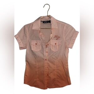 Harley-Davidson Women’s Peach Ombré Button-up Shirt Size XS P2P 18”
